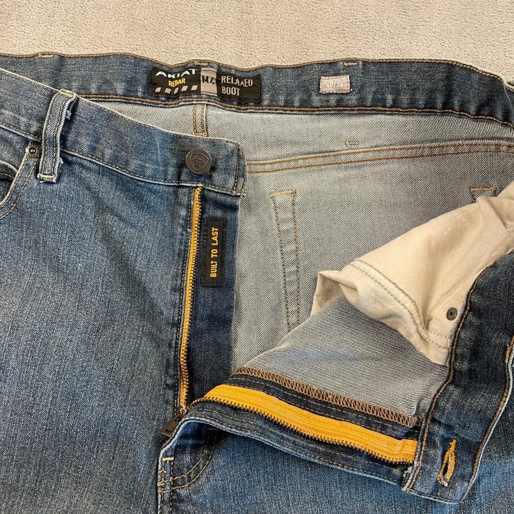 Ariat Rebar M4 Relaxed Boot Cut Jeans Mens 40x34 Medium Wash Blue Denim Workwear